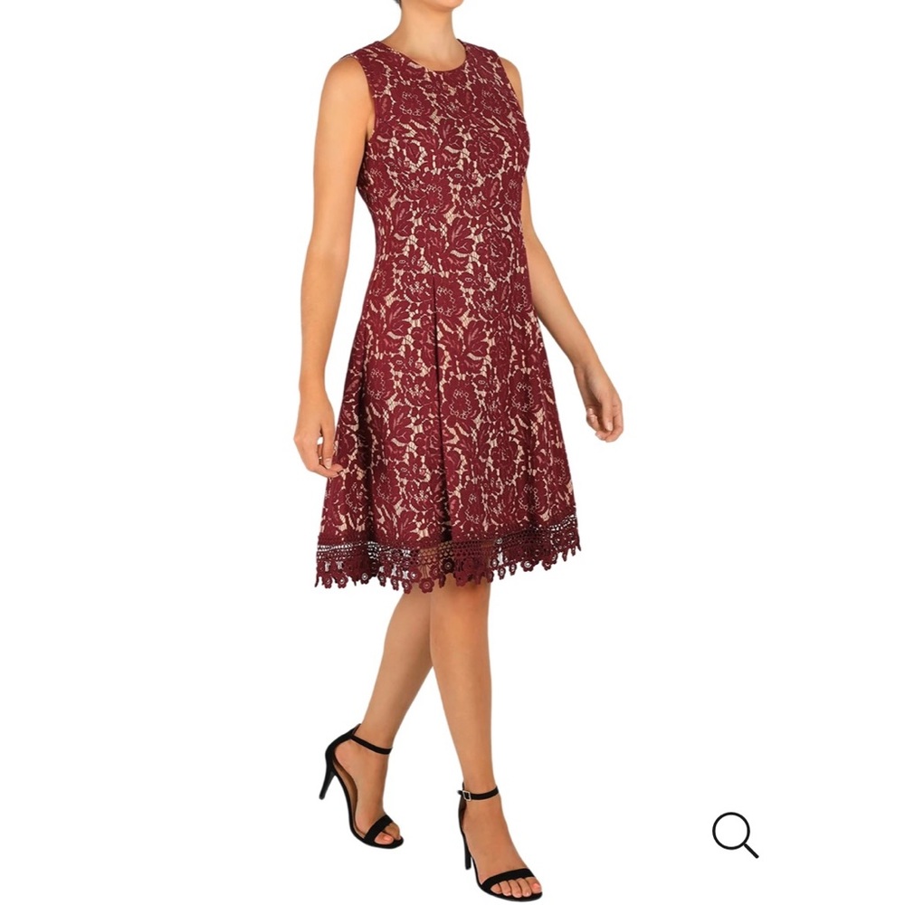 Donna Ricco Lace pattern A-Line Dress size 10
Burgundy And nude - Picture 9 of 12